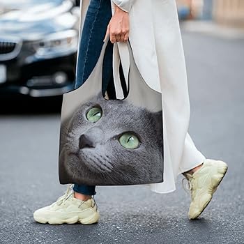 Amazon | [COOLEAD] ロシアンブルー 猫 猫柄 灰色 エコバッグ